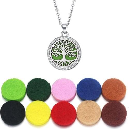 Tree of Life Aromatherapy necklace tree of Life locket Essential Oils Aroma Diffuser rhinestones locket Perfume Pendant Necklace