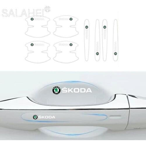 TPU Car Door Bowl Handle Scratches Transparent Invisible Stickers For Skoda Fabia Kamiq Karoq Kodiaq Octavia Rapid Scala Superb