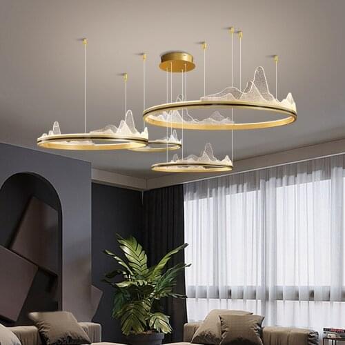 Nordic Luxury Circle Ring Led Pendant Lights Lustre Dimmable Led Pendant Lamp Acrylic Deco Hanging Lamp Living Room Lamp Fixture
