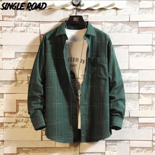 SingleRoad Mens Dress Shirt Men 2021 Spring Vintage Shirt Long Sleeve Shirt Harajuku Blouse Korean Clothes Green Shirts For Men