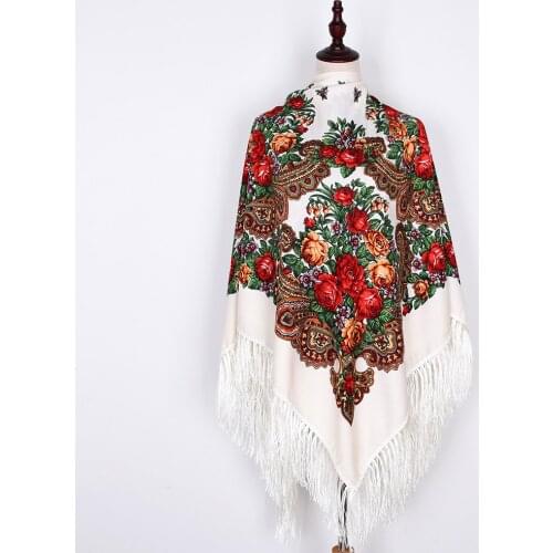 Russian National Babushka 160*160cm Women National Scarf Shawl Lady Tassel Floral Print Head Wraps Beach Travel Shawls Bandana