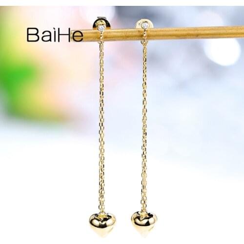 BAIHE Solid 18K White/Yellow/Rose Gold 0.02ct Round cut H/SI Natural Diamond Wedding Fine Jewelry tassel Earrings Women серьги