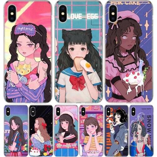 INS Kawaii Japanese Anime illustration Girl Silicon Phone Case For Apple IPhone 11 12 Pro X XR XS Max 7 8 6 6S Plus 7G 6G 5S SE