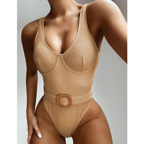 Black Ribbed High cut One Piece Swimsuit Push Up Swimming Suit For Women Swimwear Female Bather Bathing Suit Bodysuit Beach