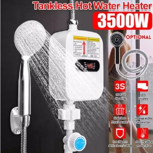 RX-21,3500W Mini Water Heater Hot Electric Tankless Household Bathroom Faucet with Shower Head LCD Temperature Display