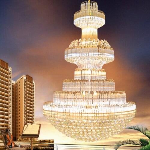 Modern Chandeliers Lights Fixture Big Gold Crystal Chandelier LED Lamps Hotel Lobby Parlor Clubs Home Indoor Lighting AC90V-260V