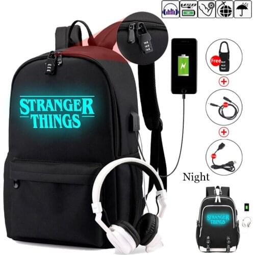 Stranger Things Teenage Backpack for Boys Girls Luminous School Bag USB charging Anti-theft and Waterproof backpack for school