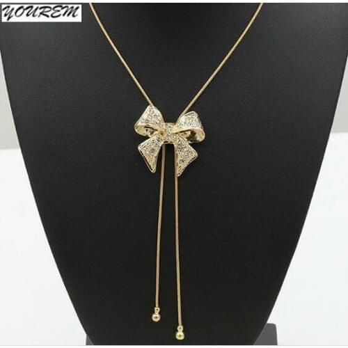 Rhinestone Tie bowknot necklaces for women gold silver color alloy nickel free fj634