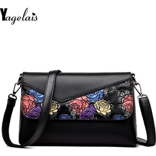 High Quality Handbag Fashion Women Messenger Bags Embroidery Rose PU Leather Crossbody Shoulder Bags Chain Flap Purse Wallet