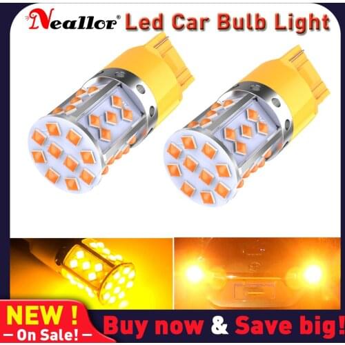 2Pcs T20 7440 W21W WY21W Super Bright 1000LM 35 SMD 3030 LED Amber Turn Signal Lamp Yellow Auto Reverse Bulb Car Brake Light 12v