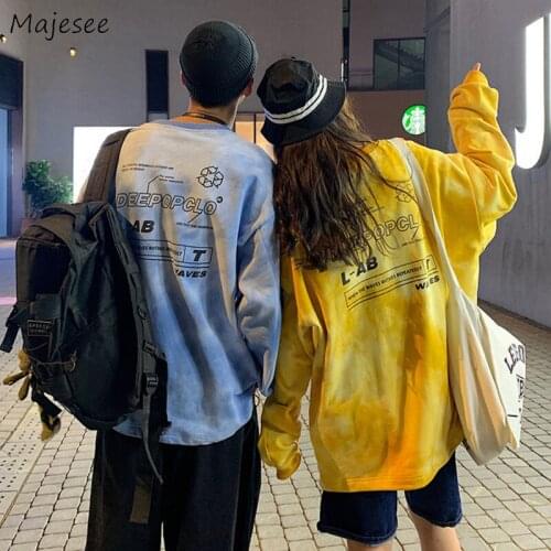 No Hat Hoodies Men Tie Dye Loose Casual Gradient Color Printed Sweatshirts Youthful Vitality Couple Chic Korean Style Streetwear