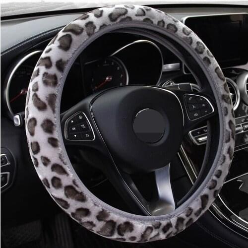 Universal Steering-wheel Plush Leopard Car Steering Wheel Covers Winter fur Hand Brake Gear Cover Set Car Interior Accessories