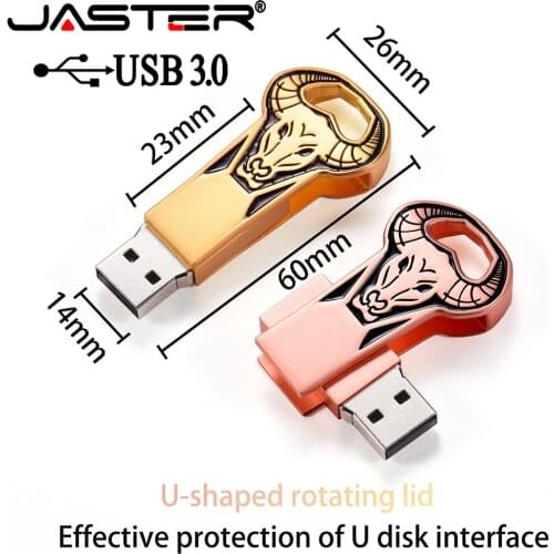 JASTER Memory-Stick USB 3.0 Pen Driver Flash-Drive Rotating design Usb JASTER Metal Bull Head-Gift 16GB 8GB 64GB