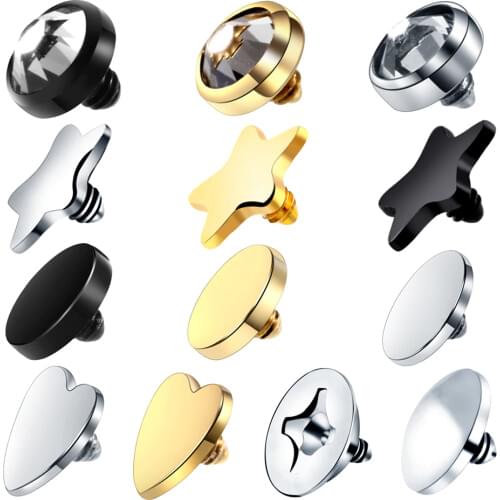 G23 Grade Titanium 4mm Dermal Anchor Top Micro Dermal Drivers Surface Gold Black Heart Star Dermal Piercing Body Jewelry