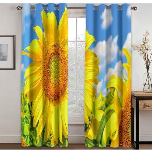 3D Blue Sky Bright Sunflower Modern Pattern Blackout Curtain Set Hook, Suitable for Home Curtains In Living Room and Bedroom
