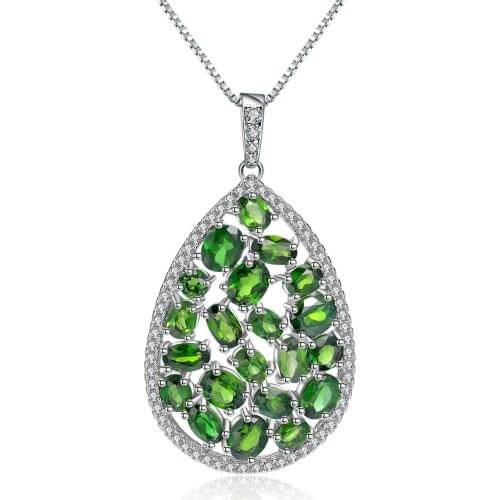 GEMS BALLET 5.98Ct Natural Water Dorp Chrome Diopside Womens Genuine 925 Sterling Sliver Pendant Necklace Fine Jewelry