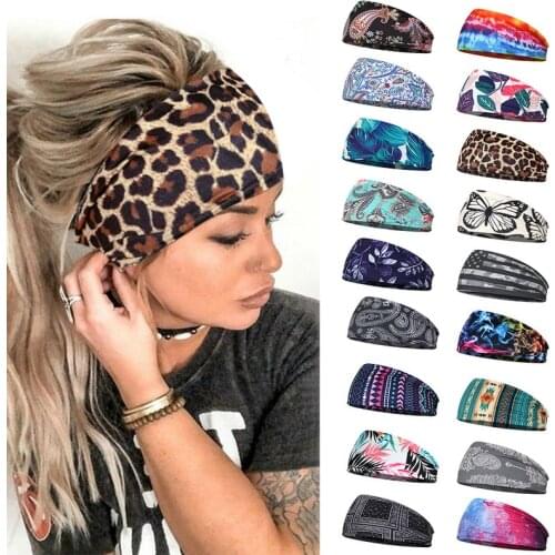 Women Headpiece Stretch Turban Hair Accessories Headwear Run Bandage Print Bands Gym Headbands Running Wide Headwrap 2021