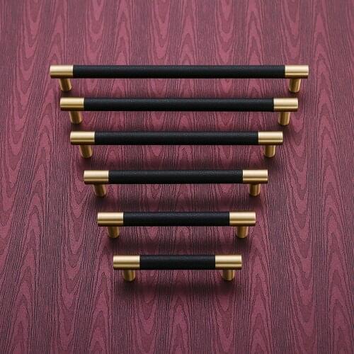 1 PCS Cabinet Knobs/Handles Brass Cupboard Wardrobe Pull Black/Brown Leather Door Handles High Quality Home Decor