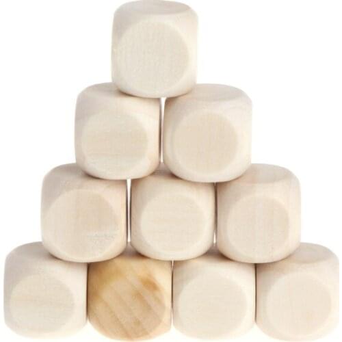 10pcs 6 Sided Blank Wood Dice Party Family DIY Games Printing Engraving Kid Toys