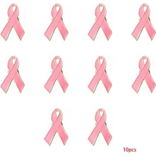 10Pcs/Set Womens Jewelry Enamel Pink Ribbon Brooch Pins Surviving Awareness Hope Lapel Buttons Badges