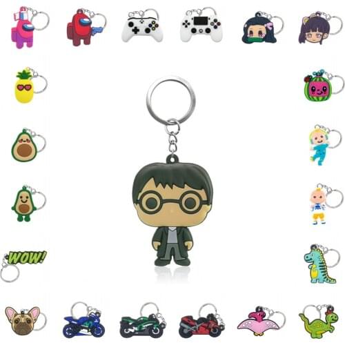 100pcs/lot Keychain PVC Key Ring Mini Anime Figure Key Holder Key Chain Cool Trinket Kids Gift Party Favors Keys Decoration