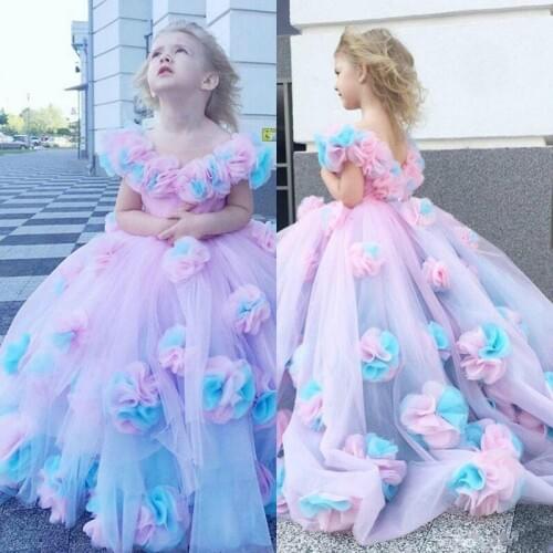 2020 Floral Ball Gown Flower Girl Dresses Ruffle Combined Colorful Hand Made Flower Girl Pageant Gowns Custom Made First Communi