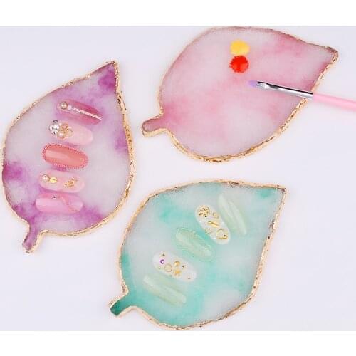 3*4.7in Marble Nail Painting Palette Leaves/Round Shape Natural Resin Stone for UV Gel Polish Paint Tool Nail Palette VN-7
