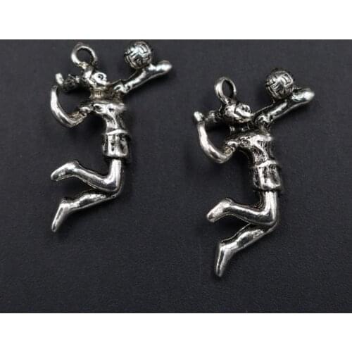 8pcs Silver Color 3D Volleyball Girl Glamour Alloy Pendant DIY Charm Bracelet Earrings Jewelry Crafts Making 30*19mm A1884