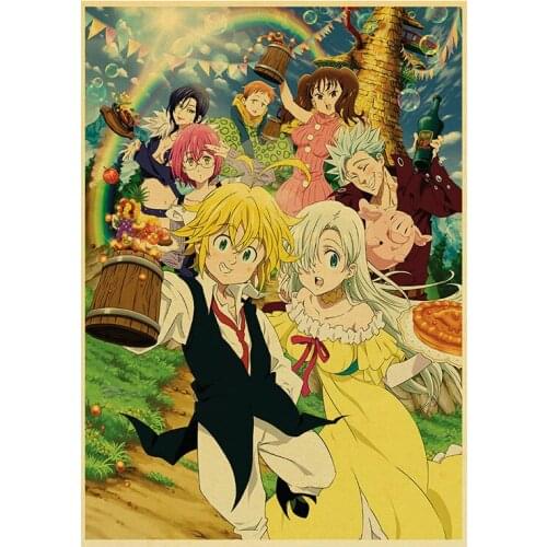 The Seven Deadly Sins Retro Anime Poster Japanese Animation TV Figure Canvas Painting HD Bar Bedroom Decoration Wall Art Picture