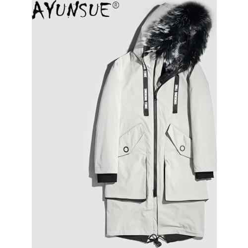 AYUNSUE Man Jacket Winter Jackets for Men Parka Hooded Clothes Real Rex Rabbit Fur Coat Thick Shearling Parkas Chaqueta LXR977
