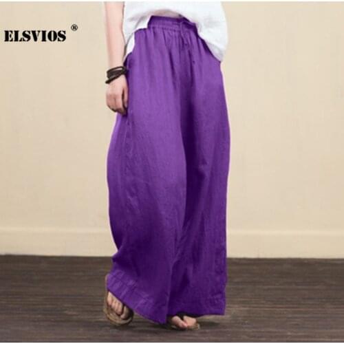 Autumn Winter Cotton Linen Fashion Women Wide-leg Pants New Casual Retro Solid Color Loose Long Trouser Elegant Streetwear Pants
