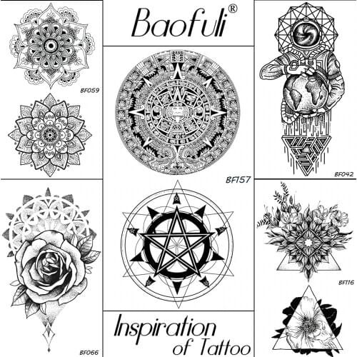BAOFULI Black Temporary God Totems Tattoo Magical Round Pentagram Waterproof Fake Tatoos Men Body Arm Art Tattoo Stickers Makeup