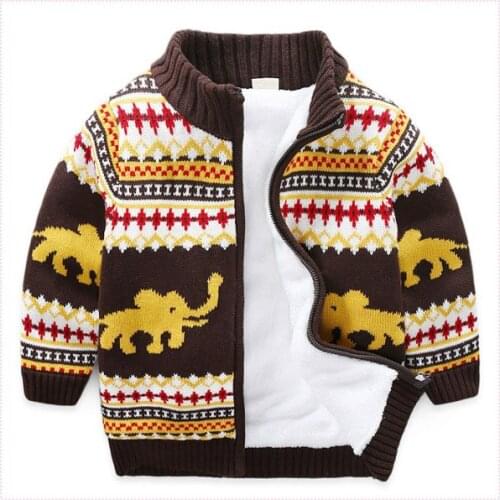 Childrens sweater thick winter style boys sweater cardigan coat babys cotton-padded coat and fuzzy coat