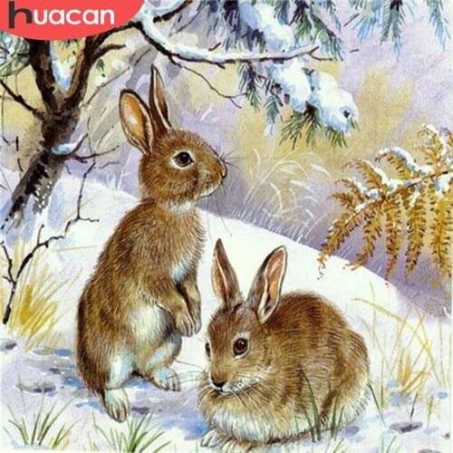 HUACAN Diamond Painting Winter Full Square New Arrival Diamond Embroidery Rabbit Animal Mosaic Handmade Gift