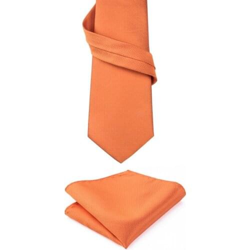 LS-266 Men`s Tie Orange Solid 100% Silk Jacquard Woven Tie Hanky Cufflink Set For Men Formal Wedding Party Business Free Postage