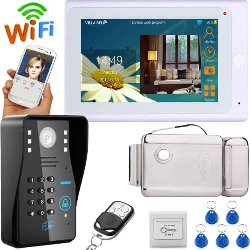 MOUNTAINONE 7" TFT Wired / Wireless Wifi RFID Password Video Doorbell Intercom System with NO Electric Strike Lock