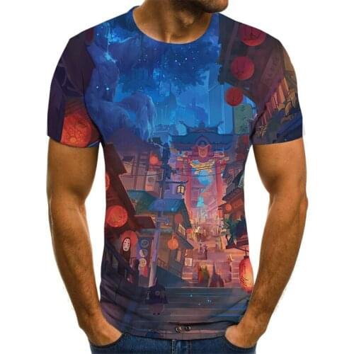 Summer 2020 Japanese animation mens casual fashion 3D T-shirt round neck cool and light slim Muscle Mens T-shirt fitness