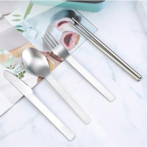 4Pcs/Set Tableware Reusable Travel Cutlery Set Camp Utensils Set with Stainless Steel Spoon Fork Chopsticks Straw Portable Case