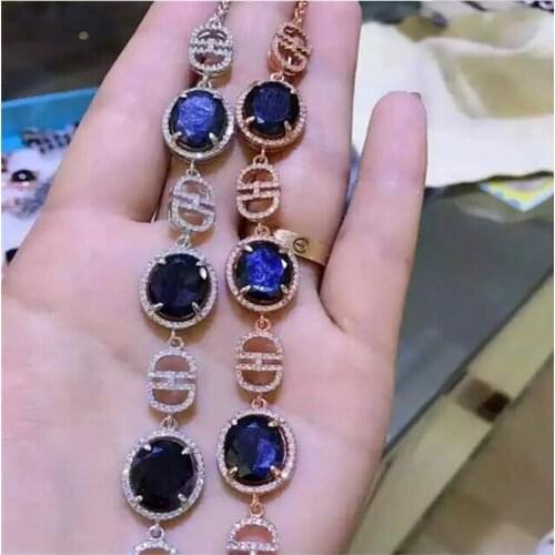 Natural sapphire chain bracelet Free shipping Natural real green sapphire 925 sterling silver Fine jewelry 10*12mm 3pcs