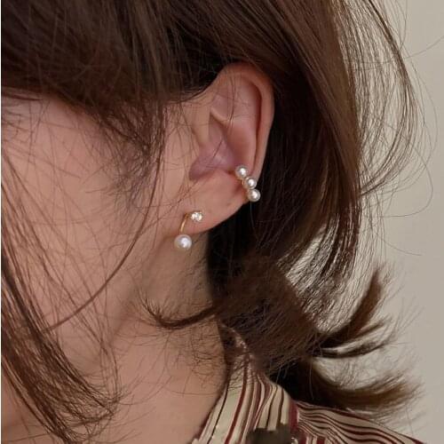New Trend 2021Pearl Crystal Beads Gold Stud Earrings For Women South Korean Fashion Piercing Ear Jewelry Party Gift