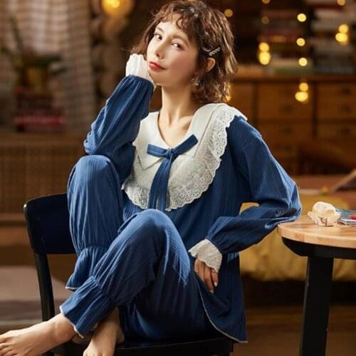 100% Cotton pajamas women new sweet students sleepwear autumn winter homewear long sleeve trousers two piece set pijama mujer