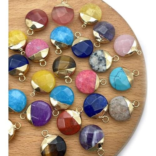 5pcs/pack Natural Semi-precious Stone Charms Round Section Pendants DIY for Making Necklace Earrings 16 Colors 15x19mm Size