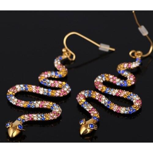 Simple full diamond fun exaggerated snake shape long earrings