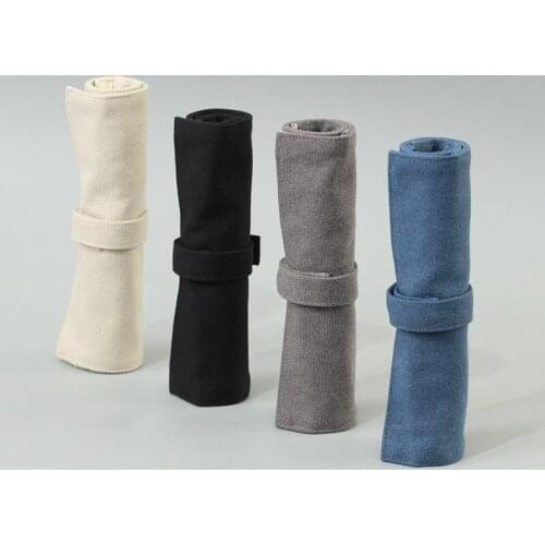 Retro Pen Bags Rolling Canvas Pencil Case Simple Handmade Pen Curtain Astuccio Student Stationery Storage Bag Estojo Escolar