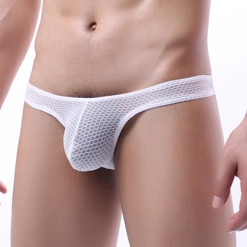 Sexy Mens Hollow Underwear Briefs Transparent Mens Fishnet Mesh Penis Pouch Underpants Hombre Panties Bikini Thong G-String A30
