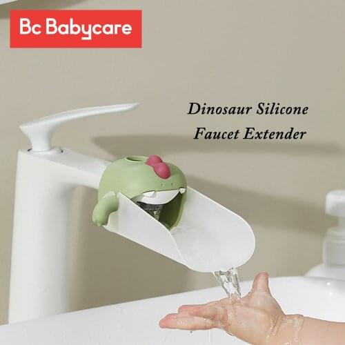 BC Babycare Dinosaur Silicone Faucet Extender Water Saving Kids Hand Washing Water Tap Extender Bathroom Accessories 2 Sockets