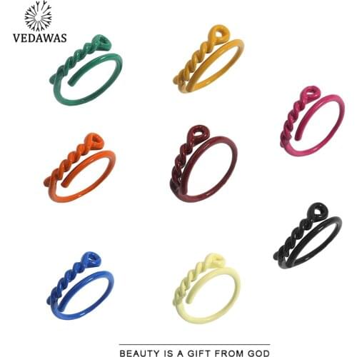 Vedawas 2021 Fashion Colorful Spray Paint Twist Rings for Women Trendy Simple Charm Finger Ring Set Accessories Jewelry Party