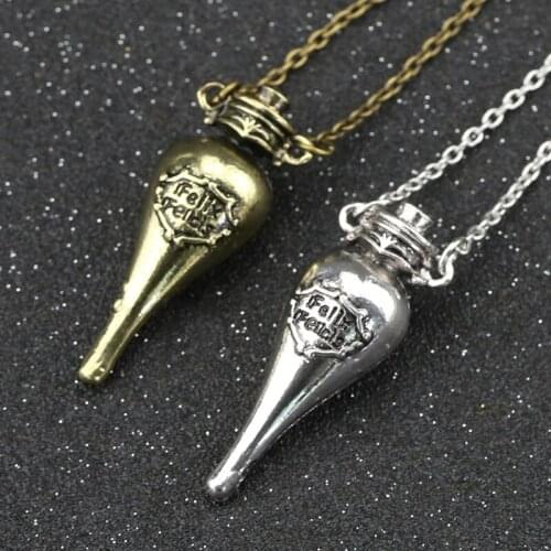Magical Potion Necklace Liquid Luck Bottle Vingtage Antique Bronze Silver Color Pendant Movie Jewelry Wholesale