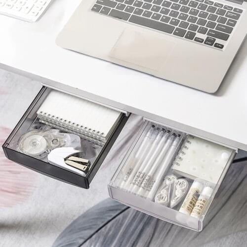 Under Desk Drawer Hidden Storage Box Self-adhesive Pencil Tray Under Table Stationery Storage Drawer Makeup Sundries Organizer