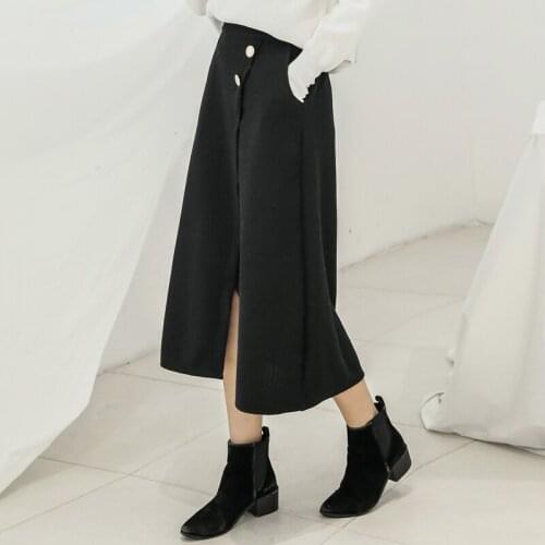 Plus Size 6XL Vintage Skirt High Waist 2019 Autumn Winter Women Fashion Knitted Split Skirts Black Gray Saia Ladies Long Skirt